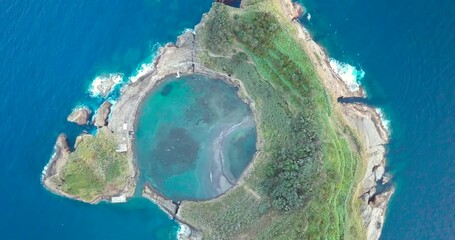 Aerial and vertical drone footage of a tropical island located in Sao Miguel, Azores. - Powered by Adobe