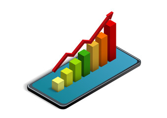 Isometric statistical chart on smartphone.