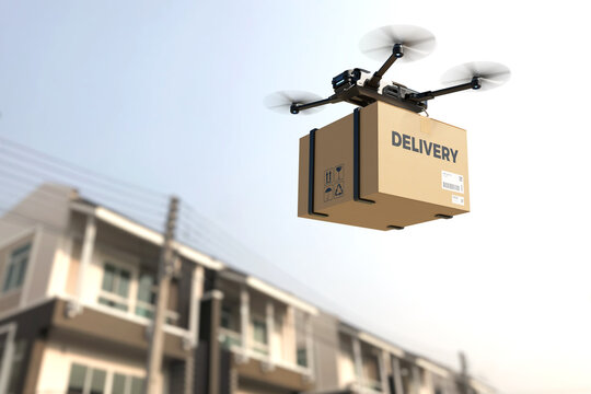 Delivery drone, Autonomous delivery robot, Business air transportation concept