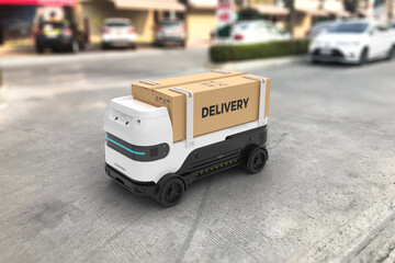 Autonomous delivery robot, Business transportation concept.
