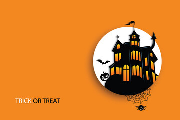 Halloween party poster with Haunted castle. illustrator Vector Eps 10