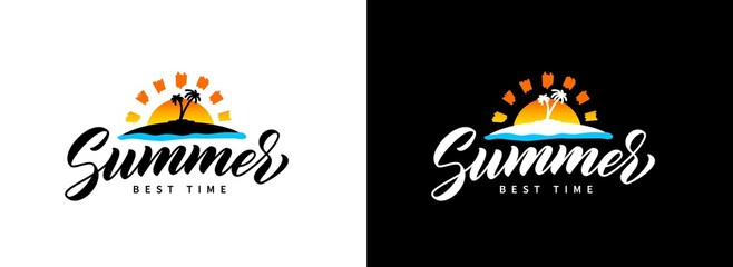 Summer logo vector. Modern handwritten lettering composition. Summer text calligraphic style for print on clothes. Vector illustration.
