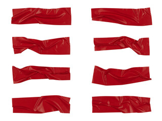Red wrinkled adhesive tape isolated on white background. Red Sticky scotch tape of different sizes.