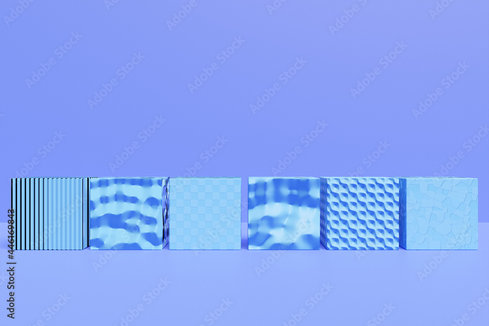 Poster 3d illustration of row of blue cubes. parallelogram pattern. technology geometry background