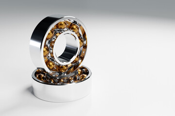 3D illustration metal silver ball bearing with balls on gray  isolated background. Bearing industrial. This part of the car