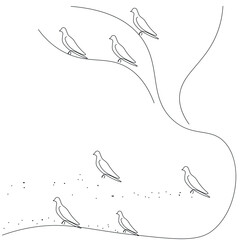 Dove birds line drawing vector illustration
