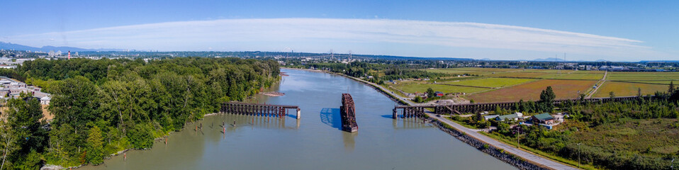 Open Swing Rail Bridge Over Fraser River