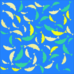 Fish pattern on a blue background. Cute fishes