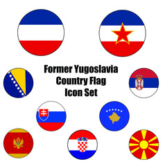 Former Socialist Federal Republic of Yugoslavia and current country Flag Circle button vector icon set