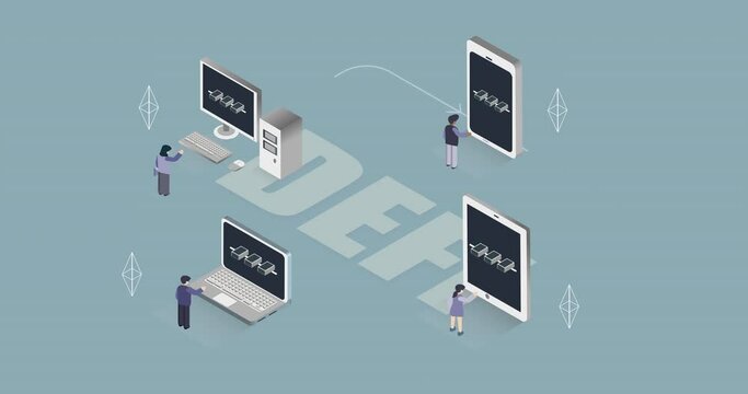 De-FI technology animation. Isometric, 3D concept.
