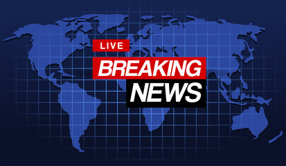 Breaking News Template.  world map in background, and square grid.