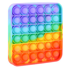 Multicolored silicone Pop it in the shape of a square isolated on a white background. Simple dimple, popular modern stress relief toys for adults and children. Fidget kid toy, Pop Bubble Fidget