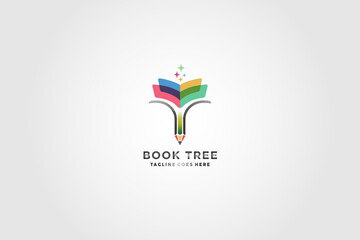tree and book with pencil icon logo design - Vector abstract logo design template - online education and learning concept - emblem for courses, classes and schools