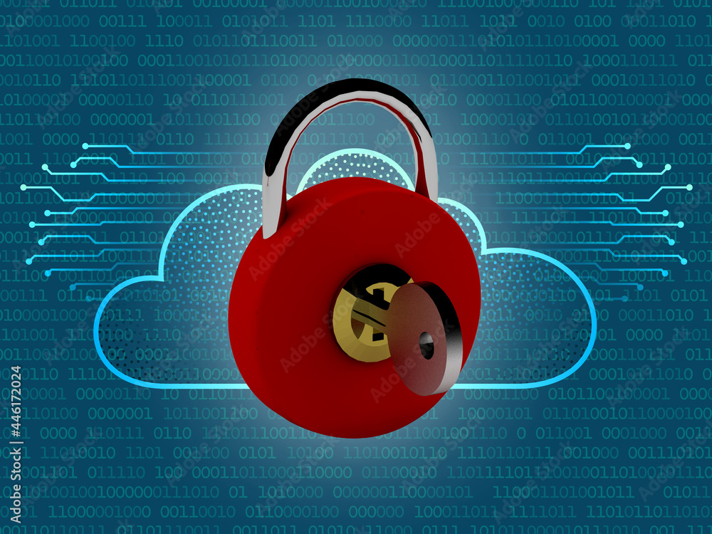 Poster 3d rendering padlock with key