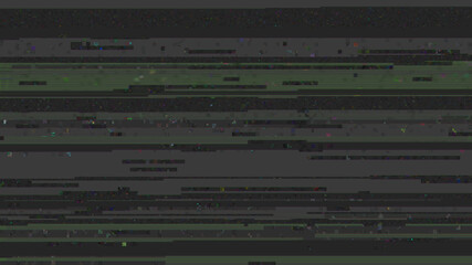 Horizontal distortion of broken video image on black background, VHS effect, glitch digital color...