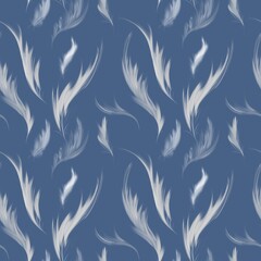seamless pattern with white feathers on a blue background 