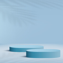Abstract background with blue color geometric 3d podiums. Vector illustration