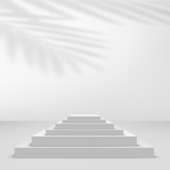 Abstract background with white color geometric 3d podiums. Vector illustration