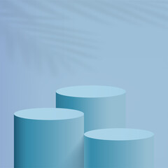 Abstract minimal scene with blue cylinder podiums. Vector illustration.