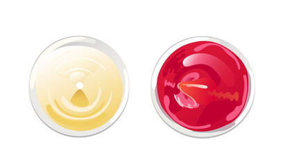 Ketchup and mayonnaise in bowl top view set. Vector illustration in flat cartoon style.