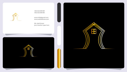 Luxury building real estate and architecture logo and business card
