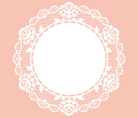 アンティークな丸型レースのフレーム。ベクター素材。