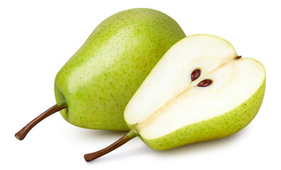 Pear and half pear on white background