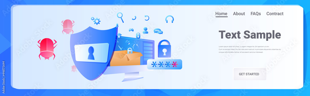 Aufkleber computer app antimalware protection shield data privacy security concept horizontal