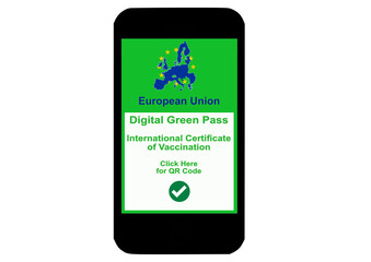 Smartphone with Digital Green Pass, EU Certificate of vaccination on display for safe traveling