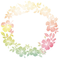 アナログ水彩画水彩タッチのハイビスカスのリース　背景オーナメント　バックグラウンドHibiscus and leaf wreath © globeds
