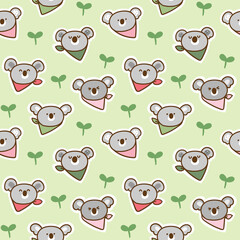 Obraz premium Seamless Pattern with Cute Cartoon Koala Face Design on Light Green Background