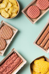 Variety of plant based meat, food to reduce carbon footprint