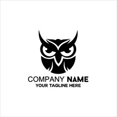 Cute black owl silhouette vector logo