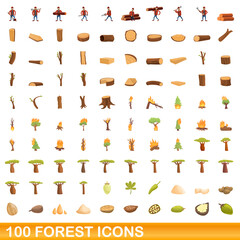 100 forest icons set. Cartoon illustration of 100 forest icons vector set isolated on white background