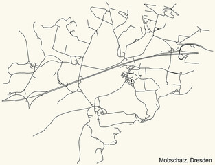 Black simple detailed street roads map on vintage beige background of the quarter Mobschatz locality of Dresden, Germany