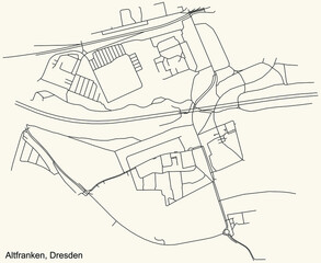Black simple detailed street roads map on vintage beige background of the quarter Altfranken locality of Dresden, Germany