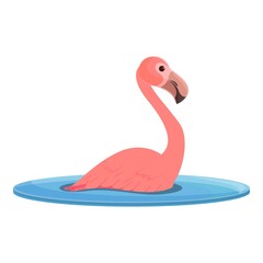 Flamingo in lake icon cartoon vector. Tropical bird. Cute pink flamingo