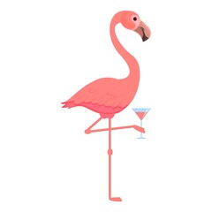Flamingo cocktail icon cartoon vector. Pink bird. Cute flamingo