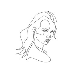 Female Face Line Art Drawing. Woman Head One Line Minimalist Illustration. Woman Minimal Sketch Drawing. Abstract Single Line Vector Art.