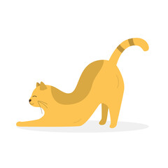 Cute yellow stretching hiding cat. Vector illustration