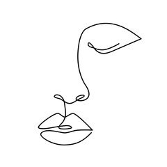 Continuous line. Woman abstract face one line art