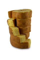 Cake roll vanilla, Japanese milk flavor scent with cream filling on isolated white background and copy space clipping paths.