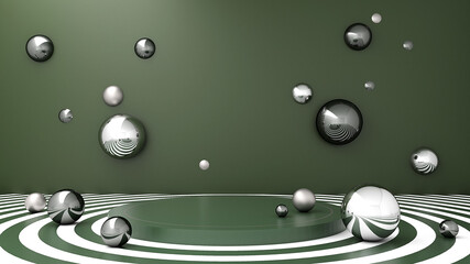 metallic ball green background product mockup scene