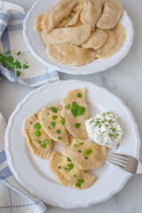 Pierogi ruskie, Baked dumplings stuffed with curd cheese and potatoes