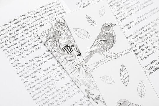 Book with cute bookmarks, closeup