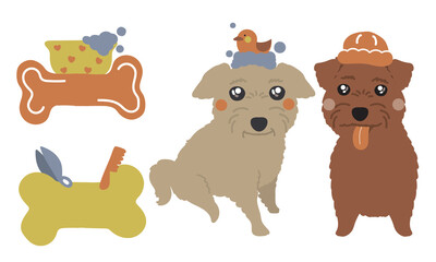 Cute dogs grooming concept flat style cartoon vector
