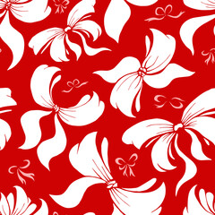 Bright romantic bowknots seamless pattern. Pretty flat bows abstract endless texture for fabric, textile, cosmetics, package, stationery, wrapping paper, background. Cheerful festive doodle design.