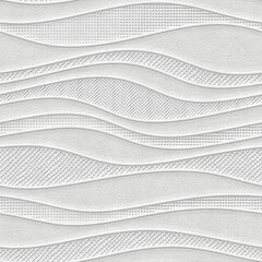 Plaster wall seamless texture with waves pattern, wall stencil, patchwork pattern, 3d illustration - obrazy, fototapety, plakaty