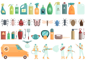 Chemical control icons set cartoon vector. Quality test. Water safety
