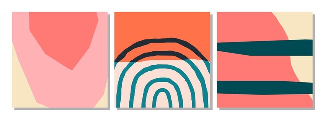 Set of social media post templates with abstract organic shapes composition in contemporary collage minimal style